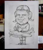 Шарж летчика в шлеме шаржист Михаил Шабалин, шаржист Мишель