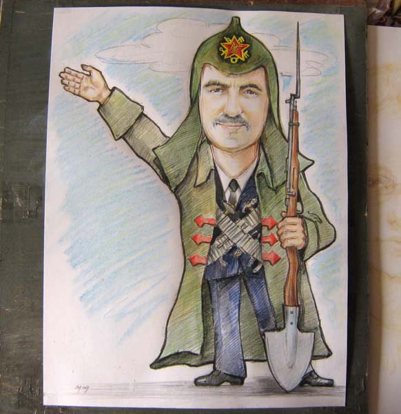 Красноармеец со штыковой лопатой шаржист Михаил Шабалин, шаржист Мишель