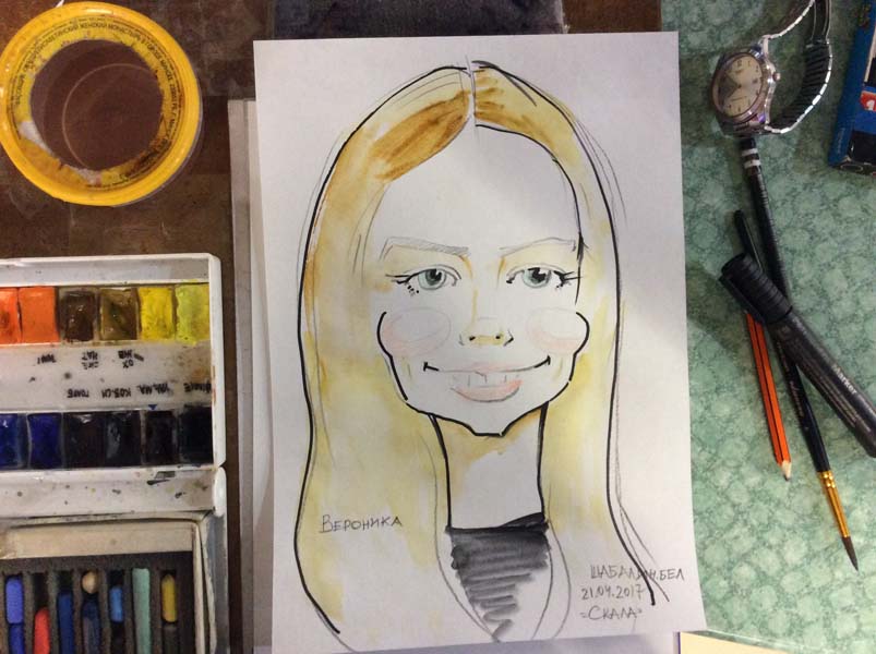 Картина шарж для Вероники шаржист Михаил Шабалин