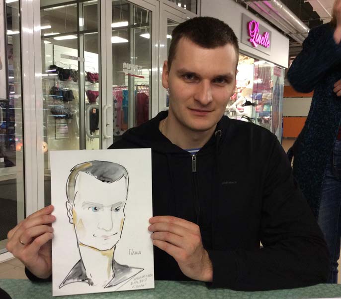 Коллективный шарж в Минске. Павел шаржист Михаил Шабалин